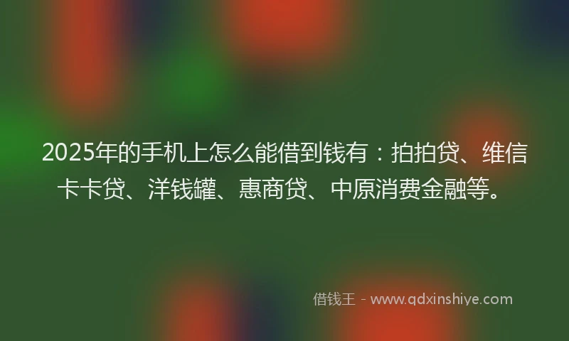 2025年的手机上怎么能借到钱有：拍拍贷、维信卡卡贷、洋钱罐、惠商贷、中原消费金融等。