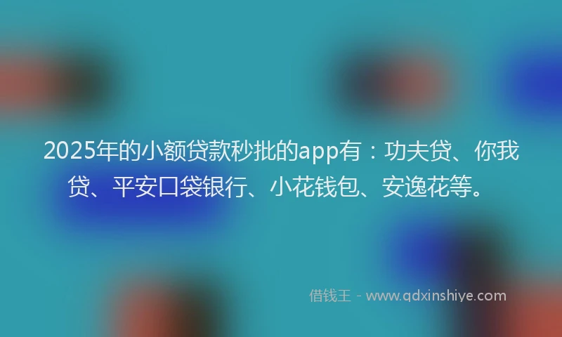 2025年的小额贷款秒批的app有：功夫贷、你我贷、平安口袋银行、小花钱包、安逸花等。