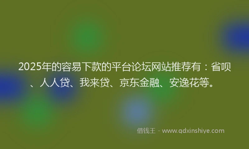 2025年的容易下款的平台论坛网站推荐有：省呗、人人贷、我来贷、京东金融、安逸花等。
