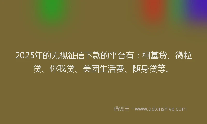 2025年的无视征信下款的平台有：柯基贷、微粒贷、你我贷、美团生活费、随身贷等。