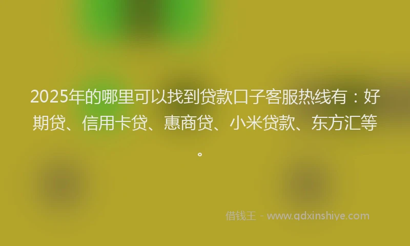 2025年的哪里可以找到贷款口子客服热线有：好期贷、信用卡贷、惠商贷、小米贷款、东方汇等。