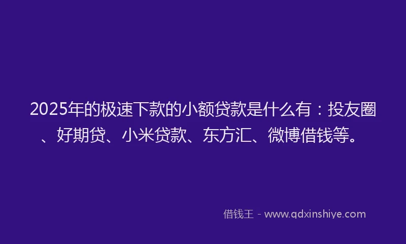 2025年的极速下款的小额贷款是什么有：投友圈、好期贷、小米贷款、东方汇、微博借钱等。