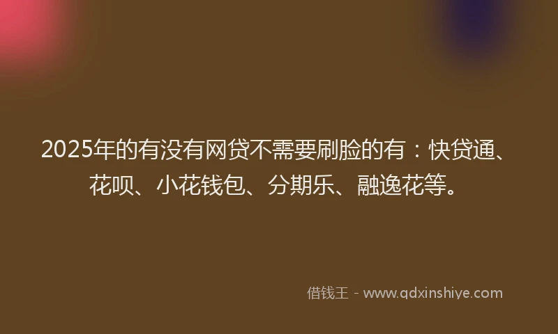 2025年的有没有网贷不需要刷脸的有：快贷通、花呗、小花钱包、分期乐、融逸花等。