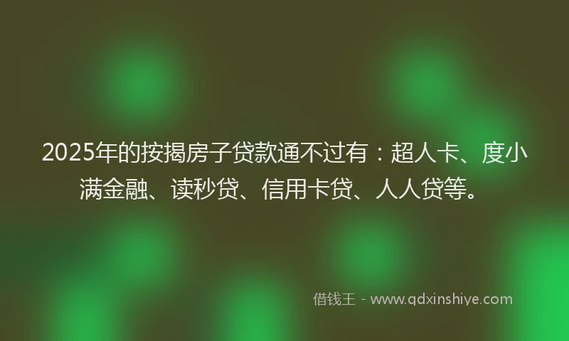 2025年的按揭房子贷款通不过有：超人卡、度小满金融、读秒贷、信用卡贷、人人贷等。
