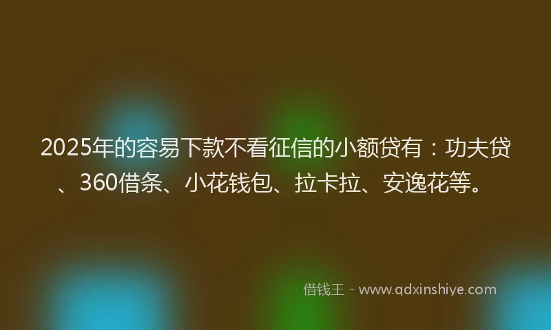 2025年的容易下款不看征信的小额贷有：功夫贷、360借条、小花钱包、拉卡拉、安逸花等。