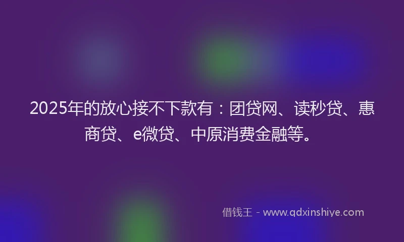 2025年的放心接不下款有：团贷网、读秒贷、惠商贷、e微贷、中原消费金融等。