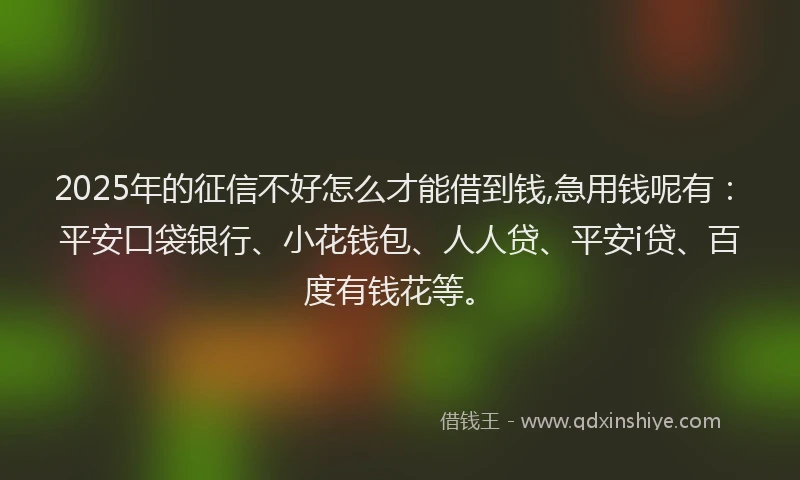 2025年的征信不好怎么才能借到钱,急用钱呢有：平安口袋银行、小花钱包、人人贷、平安i贷、百度有钱花等。