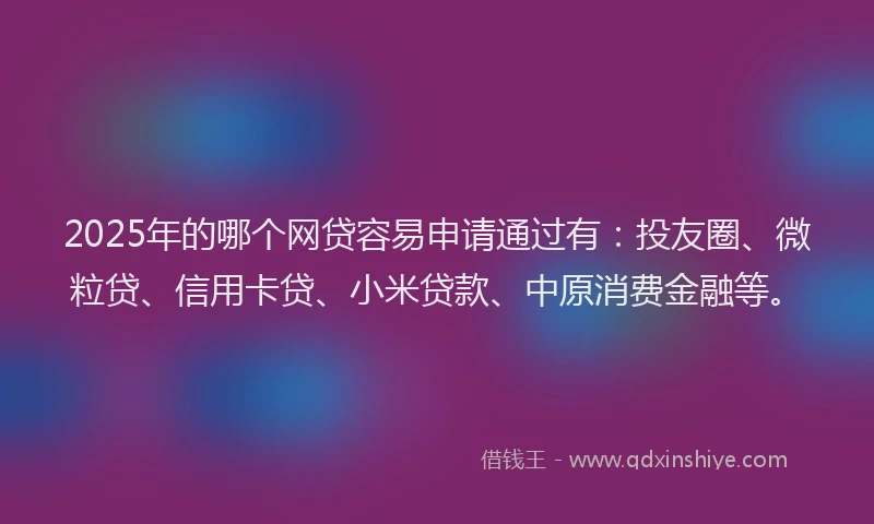 2025年的哪个网贷容易申请通过有：投友圈、微粒贷、信用卡贷、小米贷款、中原消费金融等。