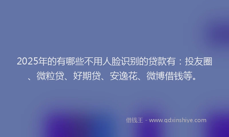 2025年的有哪些不用人脸识别的贷款有：投友圈、微粒贷、好期贷、安逸花、微博借钱等。