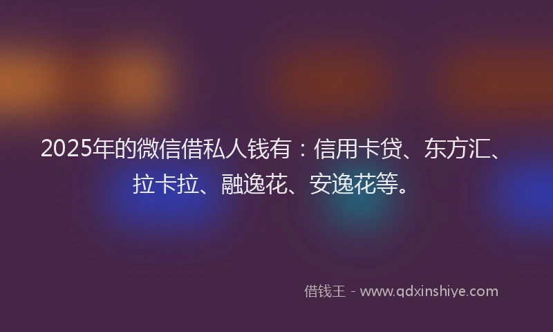 2025年的微信借私人钱有：信用卡贷、东方汇、拉卡拉、融逸花、安逸花等。