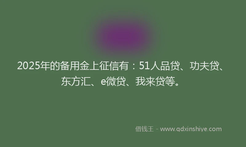 2025年的备用金上征信有：51人品贷、功夫贷、东方汇、e微贷、我来贷等。
