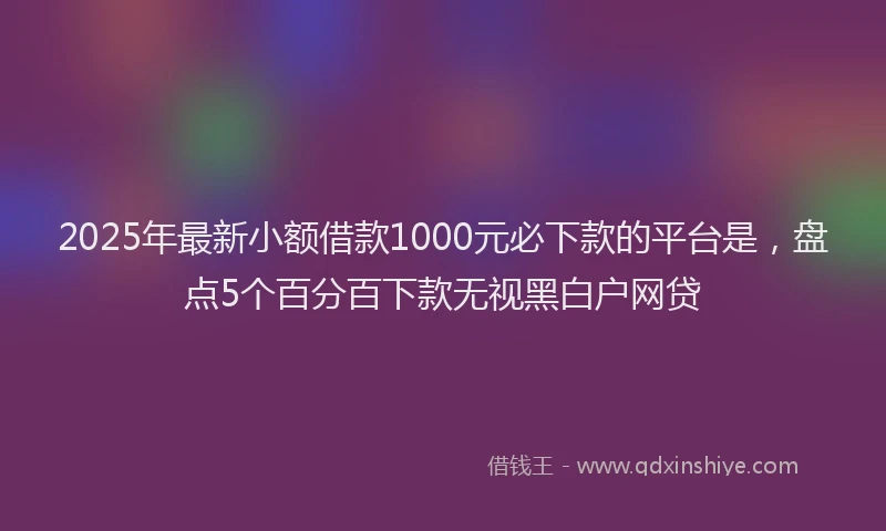 2025年最新小额借款1000元必下款的平台是，盘点5个百分百下款无视黑白户网贷