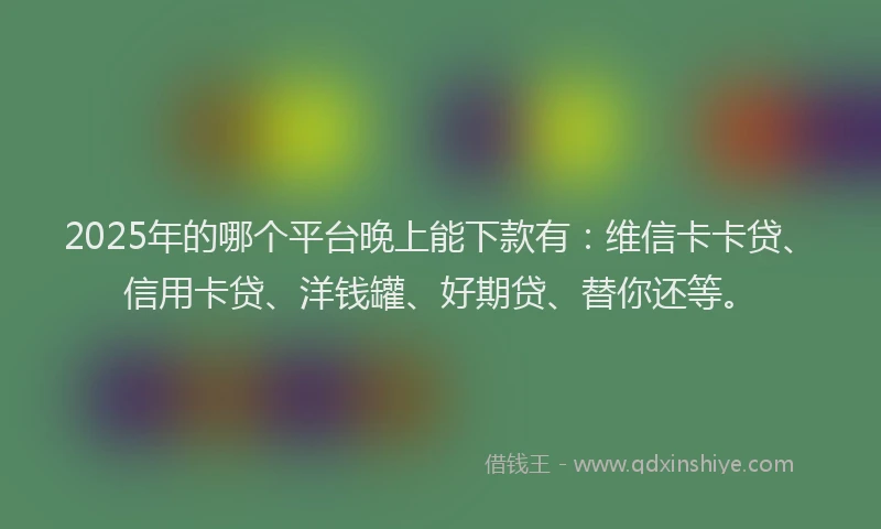 2025年的哪个平台晚上能下款有：维信卡卡贷、信用卡贷、洋钱罐、好期贷、替你还等。
