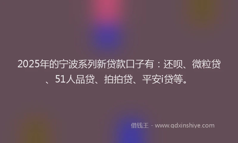 2025年的宁波系列新贷款口子有：还呗、微粒贷、51人品贷、拍拍贷、平安i贷等。