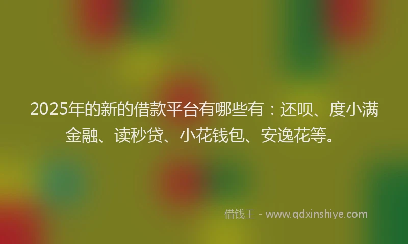 2025年的新的借款平台有哪些有：还呗、度小满金融、读秒贷、小花钱包、安逸花等。