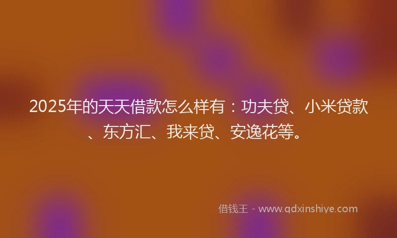 2025年的天天借款怎么样有：功夫贷、小米贷款、东方汇、我来贷、安逸花等。