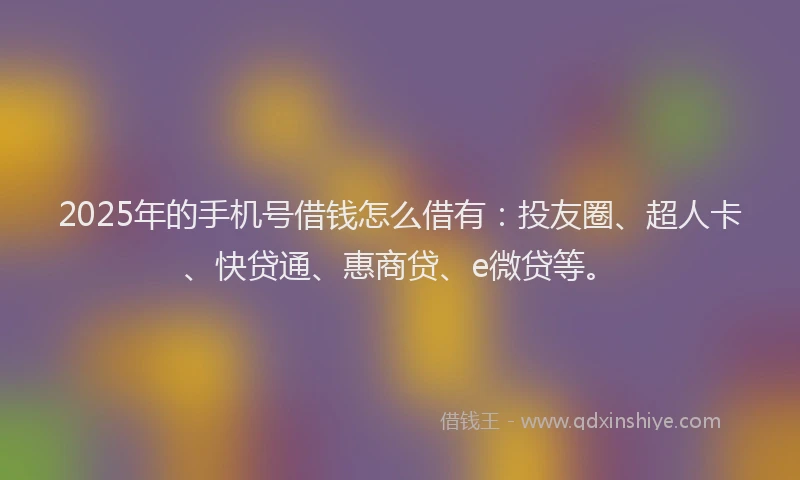 2025年的手机号借钱怎么借有：投友圈、超人卡、快贷通、惠商贷、e微贷等。