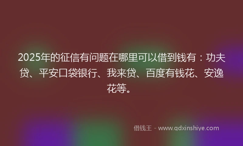 2025年的征信有问题在哪里可以借到钱有：功夫贷、平安口袋银行、我来贷、百度有钱花、安逸花等。
