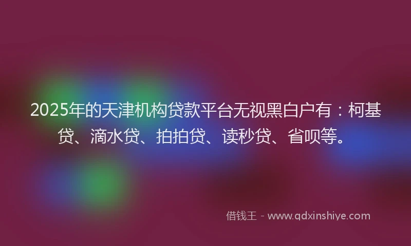 2025年的天津机构贷款平台无视黑白户有：柯基贷、滴水贷、拍拍贷、读秒贷、省呗等。