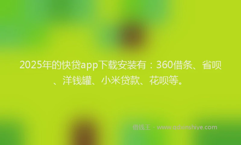 2025年的快贷app下载安装有：360借条、省呗、洋钱罐、小米贷款、花呗等。
