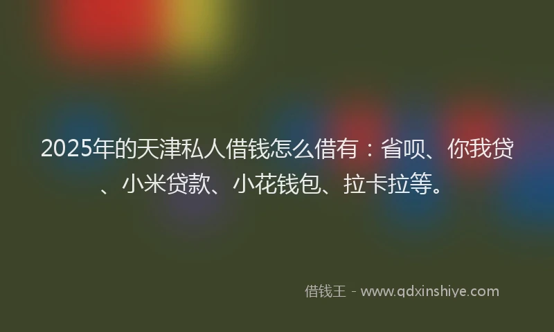 2025年的天津私人借钱怎么借有：省呗、你我贷、小米贷款、小花钱包、拉卡拉等。