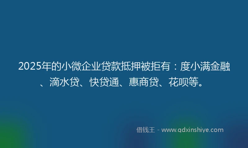2025年的小微企业贷款抵押被拒有：度小满金融、滴水贷、快贷通、惠商贷、花呗等。