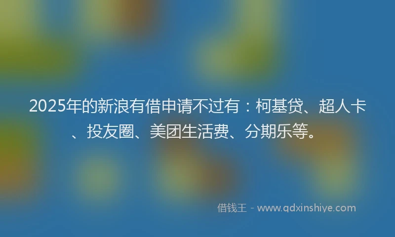 2025年的新浪有借申请不过有：柯基贷、超人卡、投友圈、美团生活费、分期乐等。