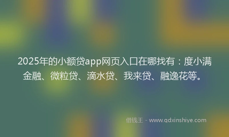 2025年的小额贷app网页入口在哪找有：度小满金融、微粒贷、滴水贷、我来贷、融逸花等。