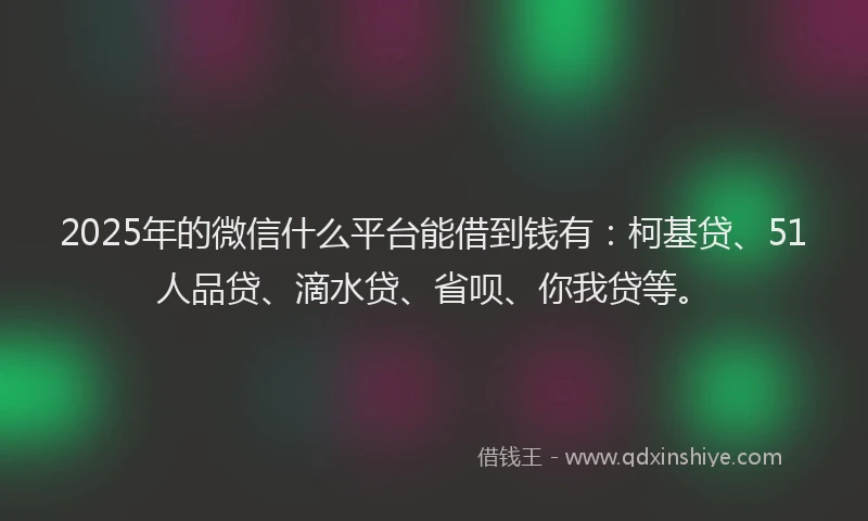 2025年的微信什么平台能借到钱有：柯基贷、51人品贷、滴水贷、省呗、你我贷等。
