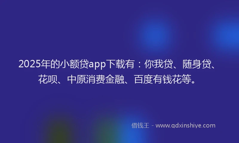 2025年的小额贷app下载有：你我贷、随身贷、花呗、中原消费金融、百度有钱花等。
