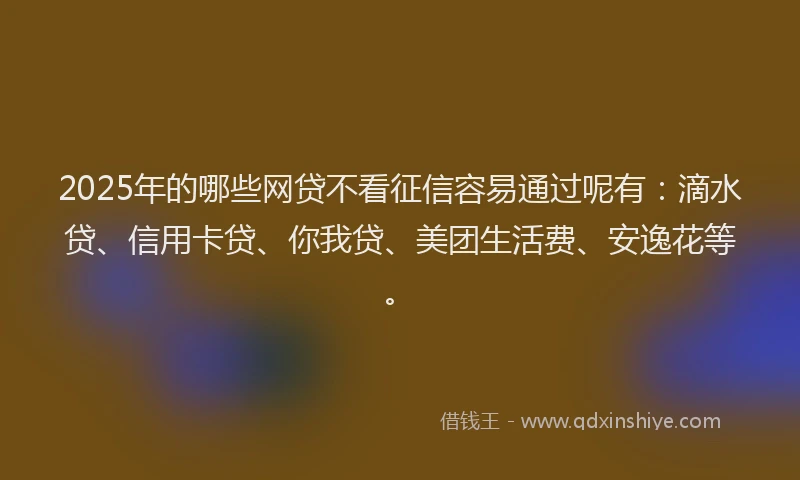 2025年的哪些网贷不看征信容易通过呢有：滴水贷、信用卡贷、你我贷、美团生活费、安逸花等。