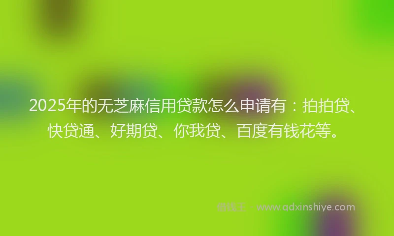 2025年的无芝麻信用贷款怎么申请有：拍拍贷、快贷通、好期贷、你我贷、百度有钱花等。