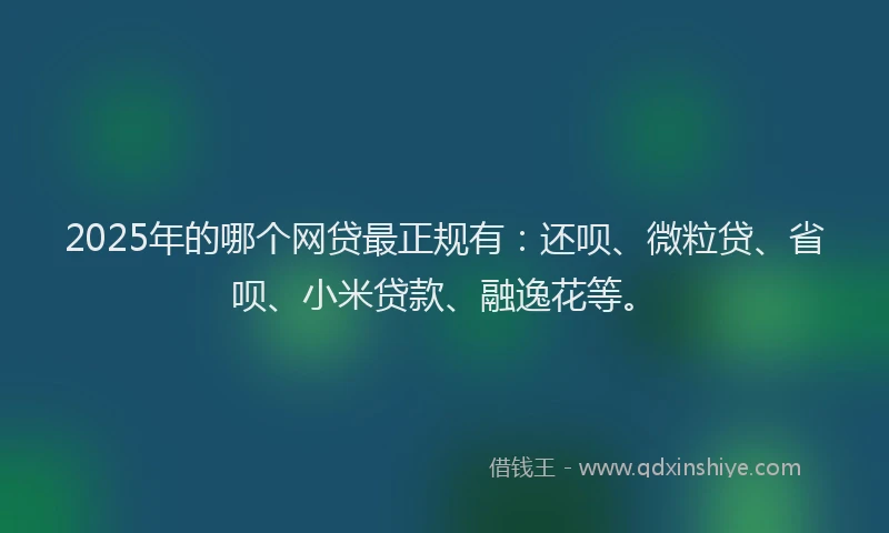 2025年的哪个网贷最正规有：还呗、微粒贷、省呗、小米贷款、融逸花等。