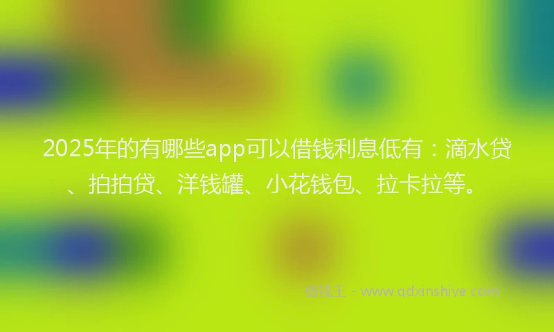 2025年的有哪些app可以借钱利息低有：滴水贷、拍拍贷、洋钱罐、小花钱包、拉卡拉等。