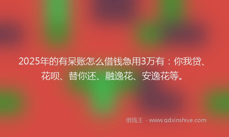 2025年的有呆账怎么借钱急用3万有：你我贷、花呗、替你还、融逸花、安逸花等。