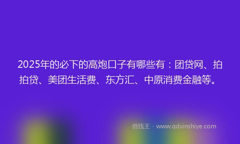 2025年的必下的高炮口子有哪些有：团贷网、拍拍贷、美团生活费、东方汇、中原消费金融等。