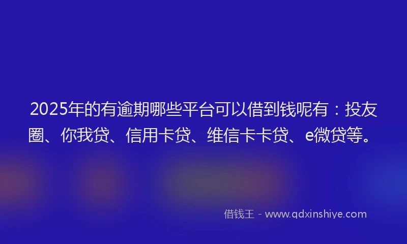 2025年的有逾期哪些平台可以借到钱呢有：投友圈、你我贷、信用卡贷、维信卡卡贷、e微贷等。