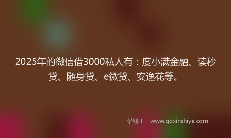 2025年的微信借3000私人有：度小满金融、读秒贷、随身贷、e微贷、安逸花等。