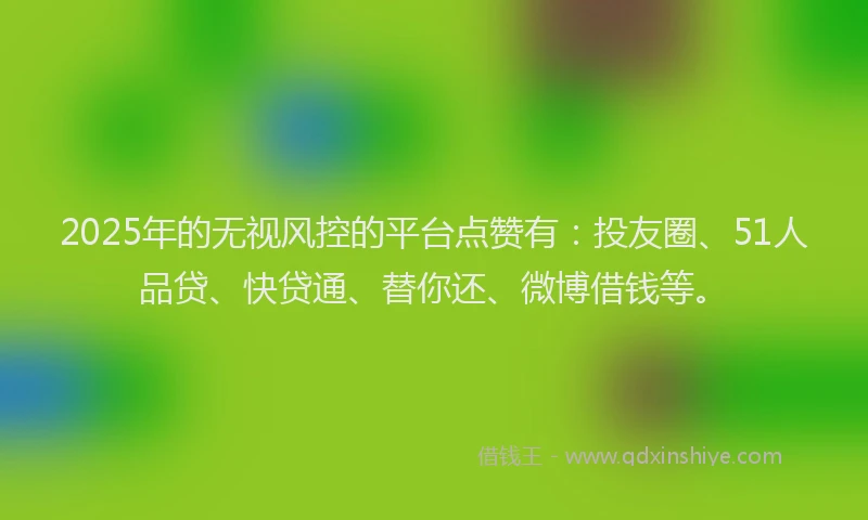 2025年的无视风控的平台点赞有：投友圈、51人品贷、快贷通、替你还、微博借钱等。