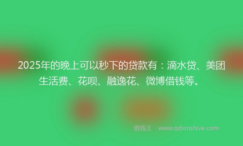 2025年的晚上可以秒下的贷款有：滴水贷、美团生活费、花呗、融逸花、微博借钱等。