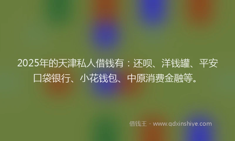 2025年的天津私人借钱有：还呗、洋钱罐、平安口袋银行、小花钱包、中原消费金融等。