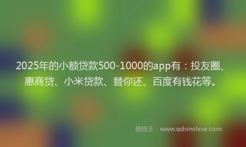 2025年的小额贷款500-1000的app有：投友圈、惠商贷、小米贷款、替你还、百度有钱花等。
