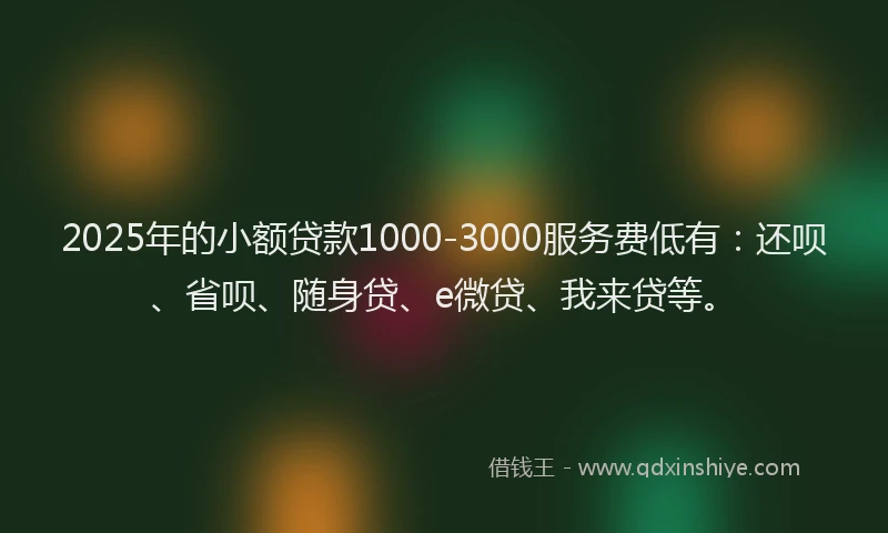 2025年的小额贷款1000-3000服务费低有：还呗、省呗、随身贷、e微贷、我来贷等。