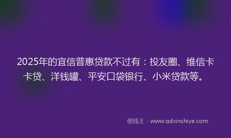 2025年的宜信普惠贷款不过有：投友圈、维信卡卡贷、洋钱罐、平安口袋银行、小米贷款等。