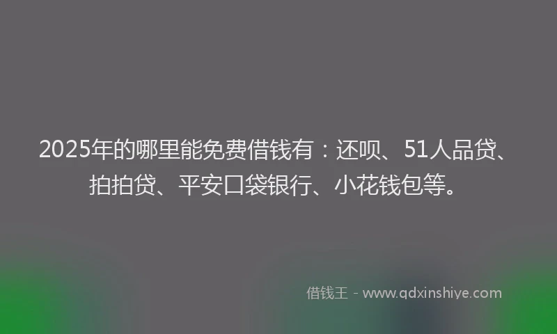 2025年的哪里能免费借钱有：还呗、51人品贷、拍拍贷、平安口袋银行、小花钱包等。