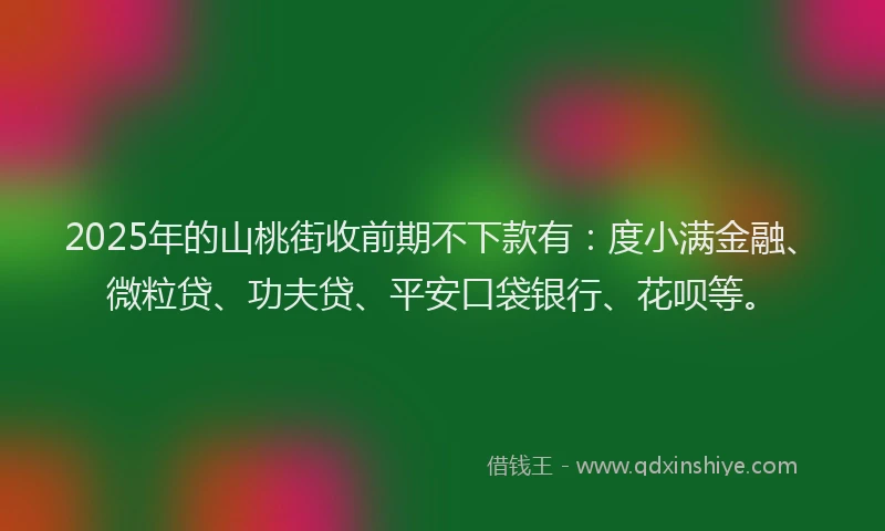 2025年的山桃街收前期不下款有：度小满金融、微粒贷、功夫贷、平安口袋银行、花呗等。