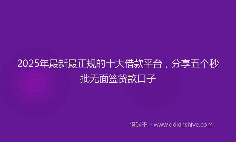 2025年最新最正规的十大借款平台，分享五个秒批无面签贷款口子