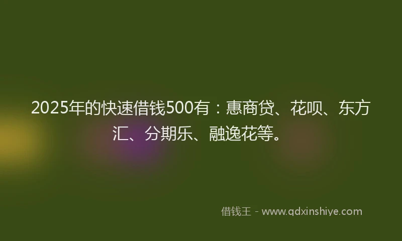 2025年的快速借钱500有：惠商贷、花呗、东方汇、分期乐、融逸花等。