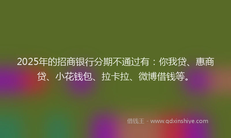 2025年的招商银行分期不通过有：你我贷、惠商贷、小花钱包、拉卡拉、微博借钱等。