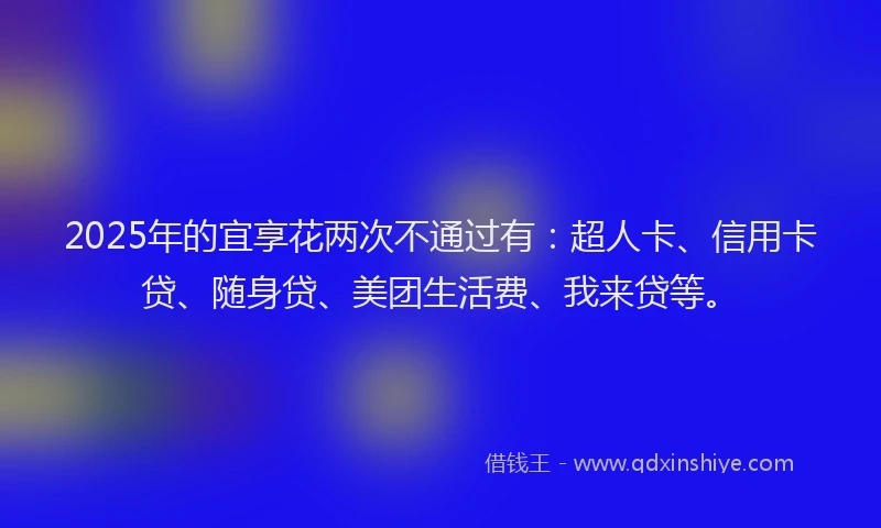 2025年的宜享花两次不通过有：超人卡、信用卡贷、随身贷、美团生活费、我来贷等。